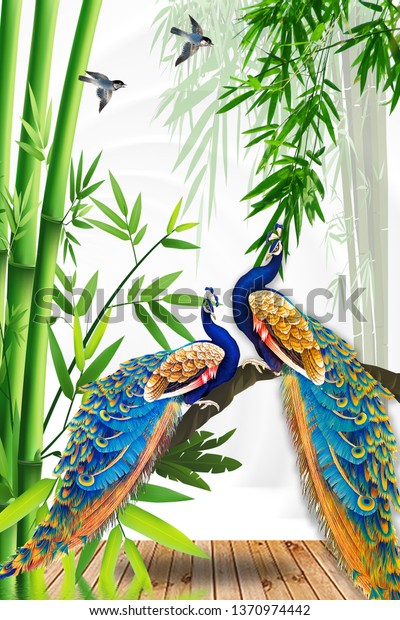 Beautiful Peacock Nature Background 3d Wallpaper Stock