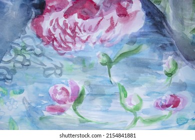 Beautiful Peonies Background. Light Shade Of Turquoise Blue Wallpaper. Romantic And Effortless Concept In Color Of Season 2022.