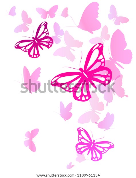 Beautiful Pink Butterflies Isolated On White Stock Illustration 1189961134