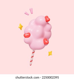 Beautiful pink cotton candy and red heart icon. Symbol of love. Valentine day. isolated on pink background. clipping path. 3D render illustration. - Powered by Shutterstock