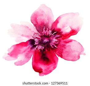 Beautiful Pink Flower, Watercolor Painting