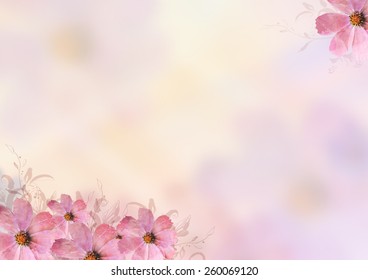 beautiful pink flowers over blur background. Pastel, sweet, romantic, valentine, birthday, invitation, wedding, natural, soft, spring concept background