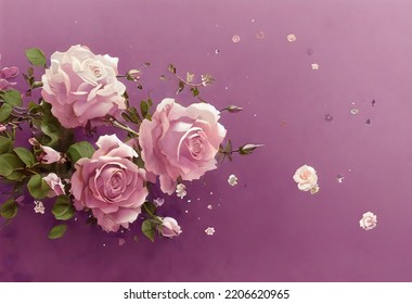 Beautiful Pink Roses On A Pink Violet Background Space For Text Thank You Card Sympathy Card Birthday Card Whimsicalpeaceful Pretty Gift Card 3d Illustration
