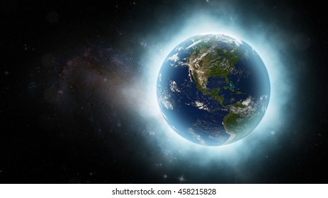 Beautiful Planet Earth's Radiant Light Through The Universe - 3D Illustration (Elements of this image furnished by NASA)