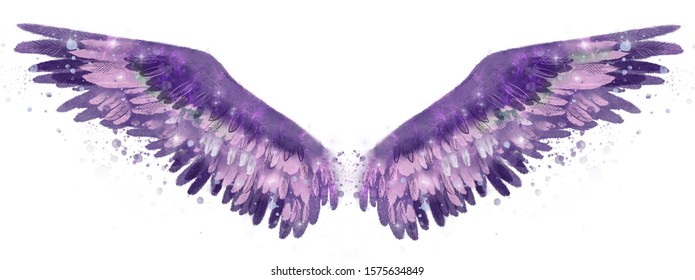 Beautiful purple pink watercolor spreaded wings with touch of green color