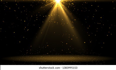 Beautiful rays of glowing light for overlay  effect.Gold lights shining with shiny sparkles or particle glitter. Illustration  - Shutterstock ID 1383995153