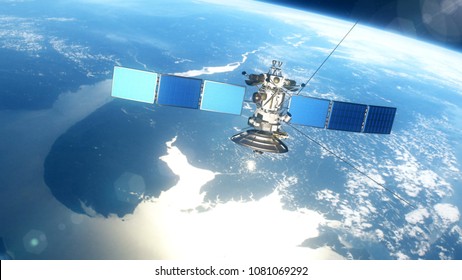 Beautiful Realistic Satellite In Low Earth Orbit. 3D Rendering