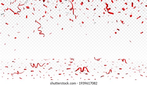 Beautiful Red Confetti Banner, Isolated On Transparent Background