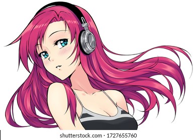 Beautiful red haired anime