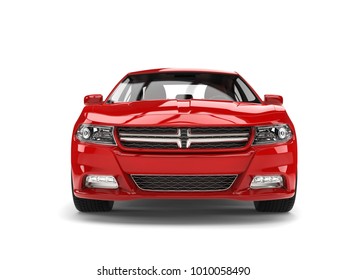 Beautiful Red Modern City Sports Car - Front View - 3D Illustration