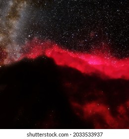 Beautiful Red Nebula in Deep Space with Milky Way and lots of Stars, realistic 3D rendering
