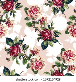 Beautiful Roses Seamless Pattern Shadow Background Stock Illustration ...