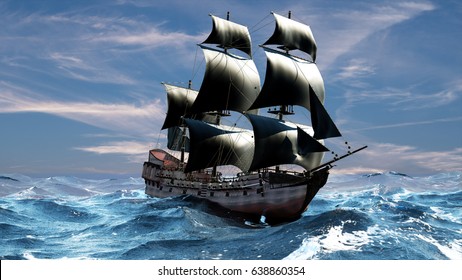 A Beautiful Sailboat In The Open Ocean