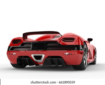 Beautiful Scarlet Red Futuristic Sports Car - Rear View - 3D Illustration