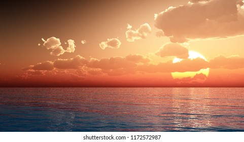 Beautiful sea and sky at sunset - 3D rendering - Shutterstock ID 1172572987