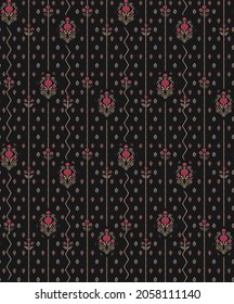 Beautiful Seamless Mughal Floral Pattern On Black Background  For Wallpapers And Textile Prints 