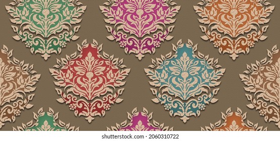 Beautiful Seamless Multicoloured Damask Pattern For Wallpapers And Textile Prints 