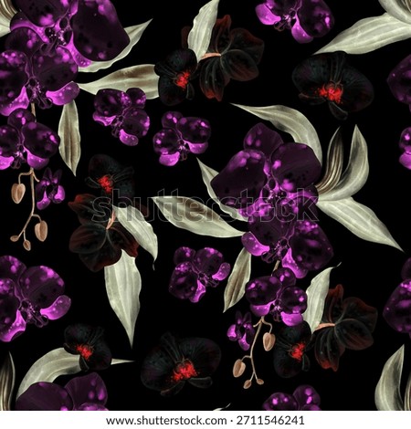 Beautiful seamless pattern in inversion with orchid flowers. Illustration.
