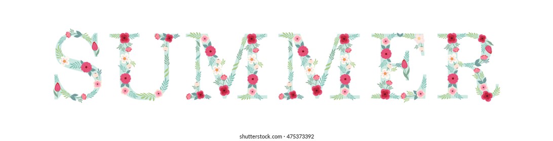 Beautiful seasonal shop banner with letters decorated with hand drawn rustic flowers