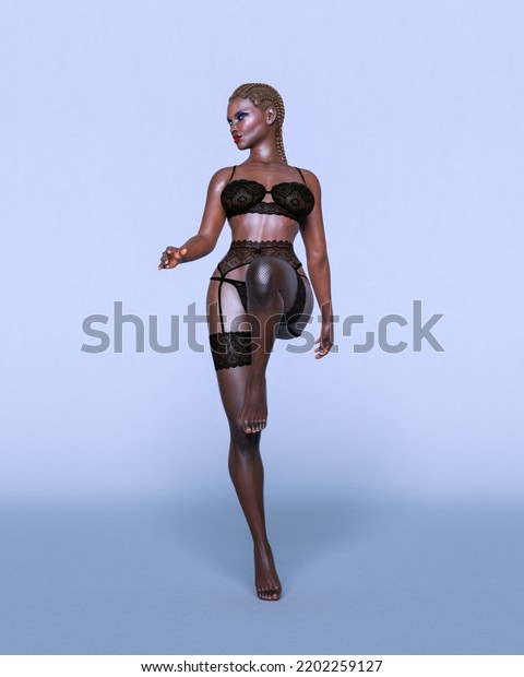 Beautiful Sexy Black Woman Black Lace Stock Illustration 2202259127