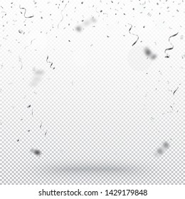 Beautiful Silver Confetti And Ribbon , Isolated On Transparent Background