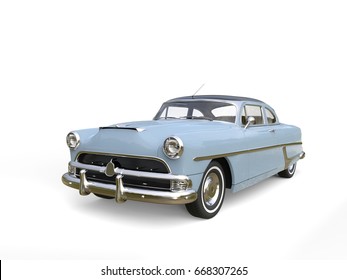 Beautiful Sky Blue Vintage Car - Studio Shot - 3D Illustration