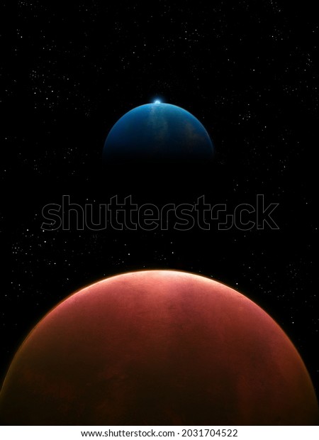 Beautiful space
landscape. Planets in deep space. Planetary system. Surface of the
red planet 3d
illustration.