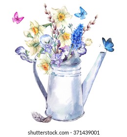 Watercolor Flowers Watering Can Images, Stock Photos & Vectors | Shutterstock