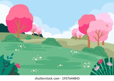 Beautiful spring natural landscape illustration