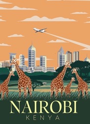 Beautiful Sunset In Nairobi Kenya Illustration Best For Travel Poster With Vintage Retro Style