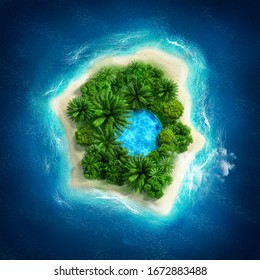 Beautiful Tropical Island. 3d Illustration, 3d Rendering.