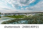 A beautiful twin arch bridge crossing river, rural area, Northern Vietnam