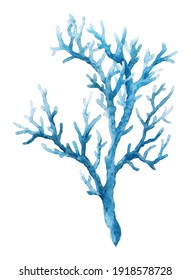 Beautiful Underwater Composition With Watercolor Sea Life Blue Coral. Stock Illustration.