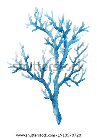 Beautiful underwater composition with watercolor sea life blue coral. Stock illustration.