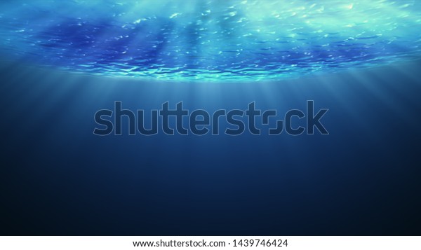 美しい水中の海のシーンビューと波紋 太陽の光が 深く澄んだ青い水を通って照らし出され 美しい海波が波紋を広げます 3dイラスト のイラスト素材