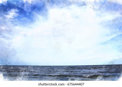 Beautiful water sea soft waves on watercolor painting background, watercolor brush background - Powered by Shutterstock