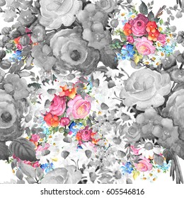 Watercolor Abstract Digital Flower Pattern Stock Illustration ...