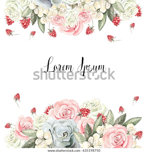 バラの花が咲く美しい水彩カード ウエディングカード イラスト のイラスト素材 635198750