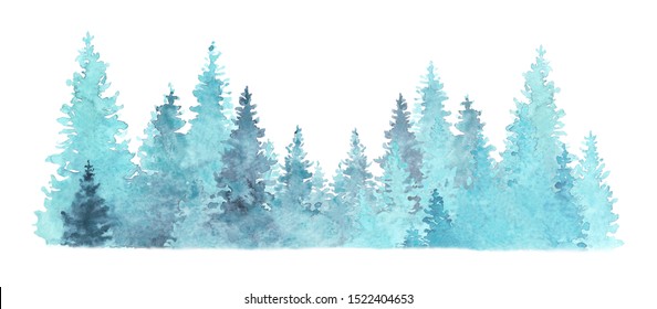 Beautiful watercolor coniferous forest illustration, Christmas fir trees, winter nature, holiday background, conifer, snow, outdoor, snowy rural landscape.  - Powered by Shutterstock