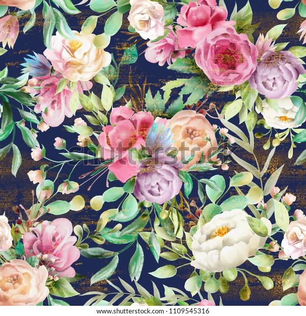 Bel Motif Floral Harmonieux à L'aquarelle. : Illustration De Stock ...