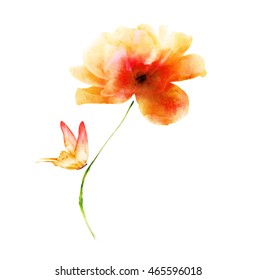 Beautiful Watercolor Flower Butterfly Stock Illustration 522297046