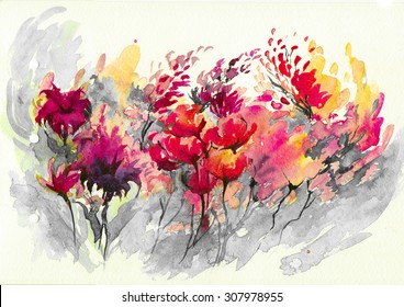 Beautiful watercolor flowers illustration print background hand drawn artwork