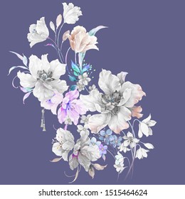 Beautiful Watercolor Flowers For Your Design And Floral Pattern For Wallpaper Or Fabric