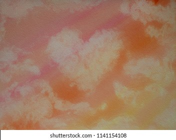 Beautiful Watercolor Hand Painting Using Pastel Pink, Orange And Yellow With Tissue Technique To Form Soft Fluffy Heart Shape Cloud On Sweet Color Sky. It Can Be Used In Any Concepts And Purposes.