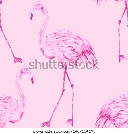 Beautiful watercolor pattern with flamingo for decoration design. Watercolor animalistic background. Watercolor illustration. Tropical illustration. Wildlife seamless pattern