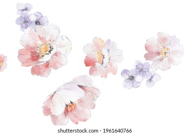 Beautiful watercolor peony rose flower flower - Shutterstock ID 1961640766