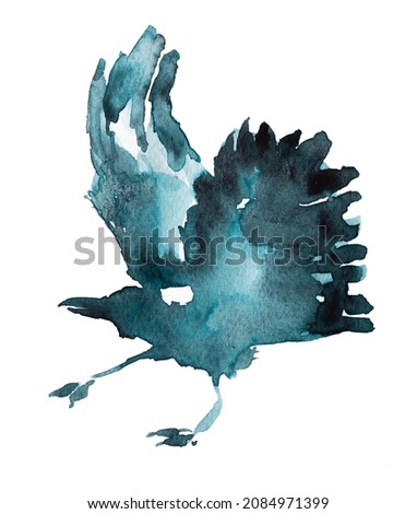Beautiful watercolor raven illustration isolated on a white background. Hand painted crow design. Bird painting. Wild bird artwork.