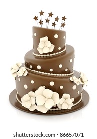 A Beautiful Wedding Cake On A White Background