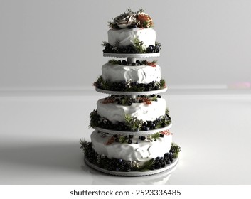 Beautiful wedding cake, shot close with a mesmerizing white background. Big four tier wedding cake - Powered by Shutterstock