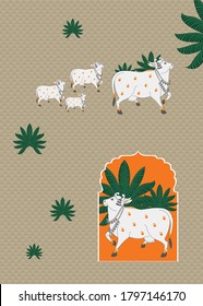 A Beautiful White Indian Cow Illustration Design for your Home Interior Wall Decoration 